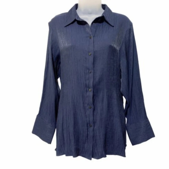 Zara Navy blue shimmery button down S - Picture 2 of 11
